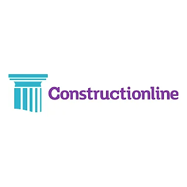 Constructionline logo featuring a stylized column and the word "Constructionline" in purple, symbolizing trust and quality in construction services.